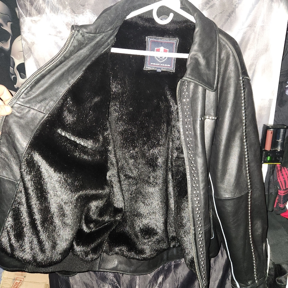 1 Of 1 Phat Farm Limited Edition Studded Premium Leather Coat Fur Lined 2X - Picture 5 of 14